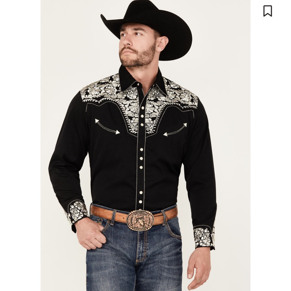 SCULLY MEN'S EMBROIDERED GUNFIGHTER LONG SLEEVE PEARL SNAP‎ WESTERN SHIRT
